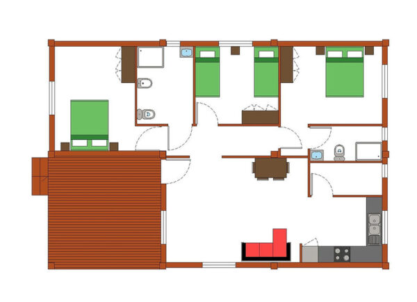Maison modulaire T2 en bois – 92 m² – 2 chambres, style rustique chaleureux – Image 2