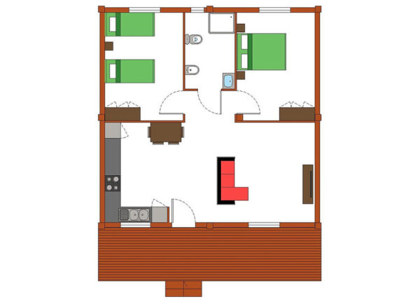 Maison modulaire T2 en bois – 92 m² – 2 chambres, style rustique chaleureux – Image 2