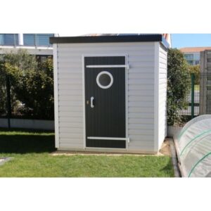 Abri de jardin DACRI ALPINIA – 3,72 m² en PVC avec toit plat, livré monté sur châssis métallique mobile